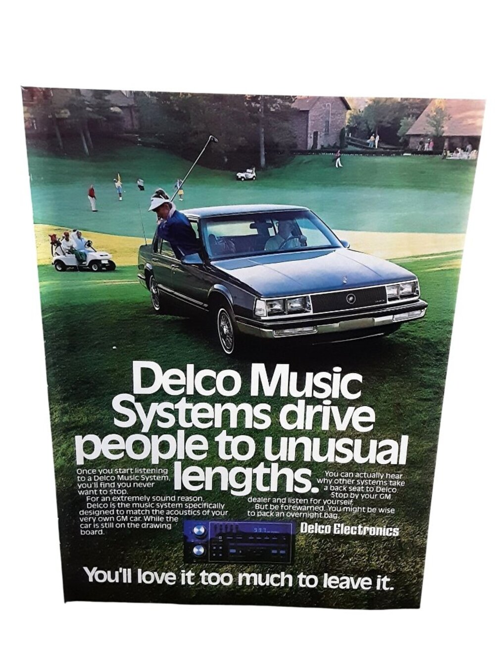 1986 Delco Music Systems Buick LeSabre Vintage Car Stereo Print Ad Golf